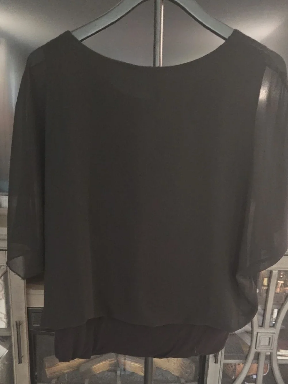Kim & Cami Black Sheer Blouson Top with Layered Overlay - Picture 3 of 3